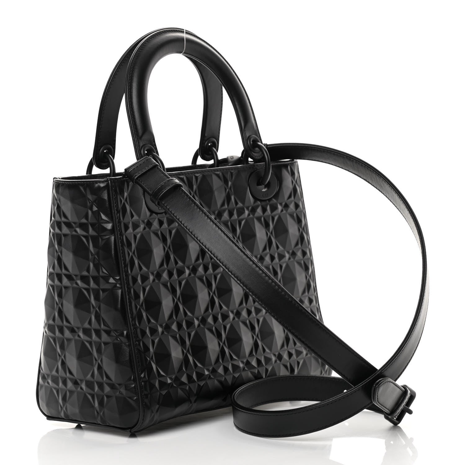Christian Dior Calfskin Cannage Diamond Cannage Medium Lady Dior Black 3 of 12