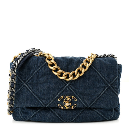 Chanel Denim Quilted Large Chanel 19 Flap Blue 1 of 10