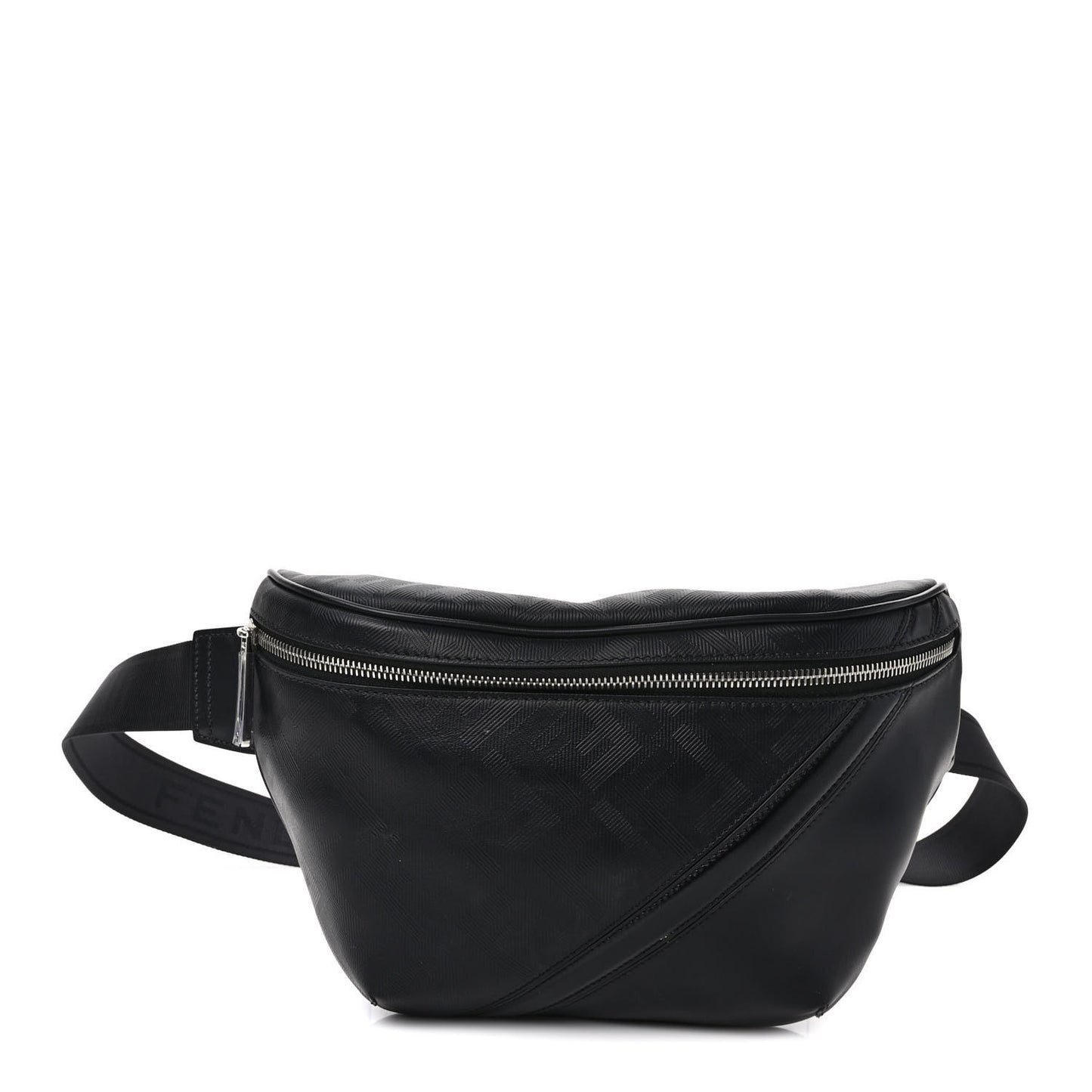 Vitello Grace King FF Lines Embossed Diagonal Belt Bag Black