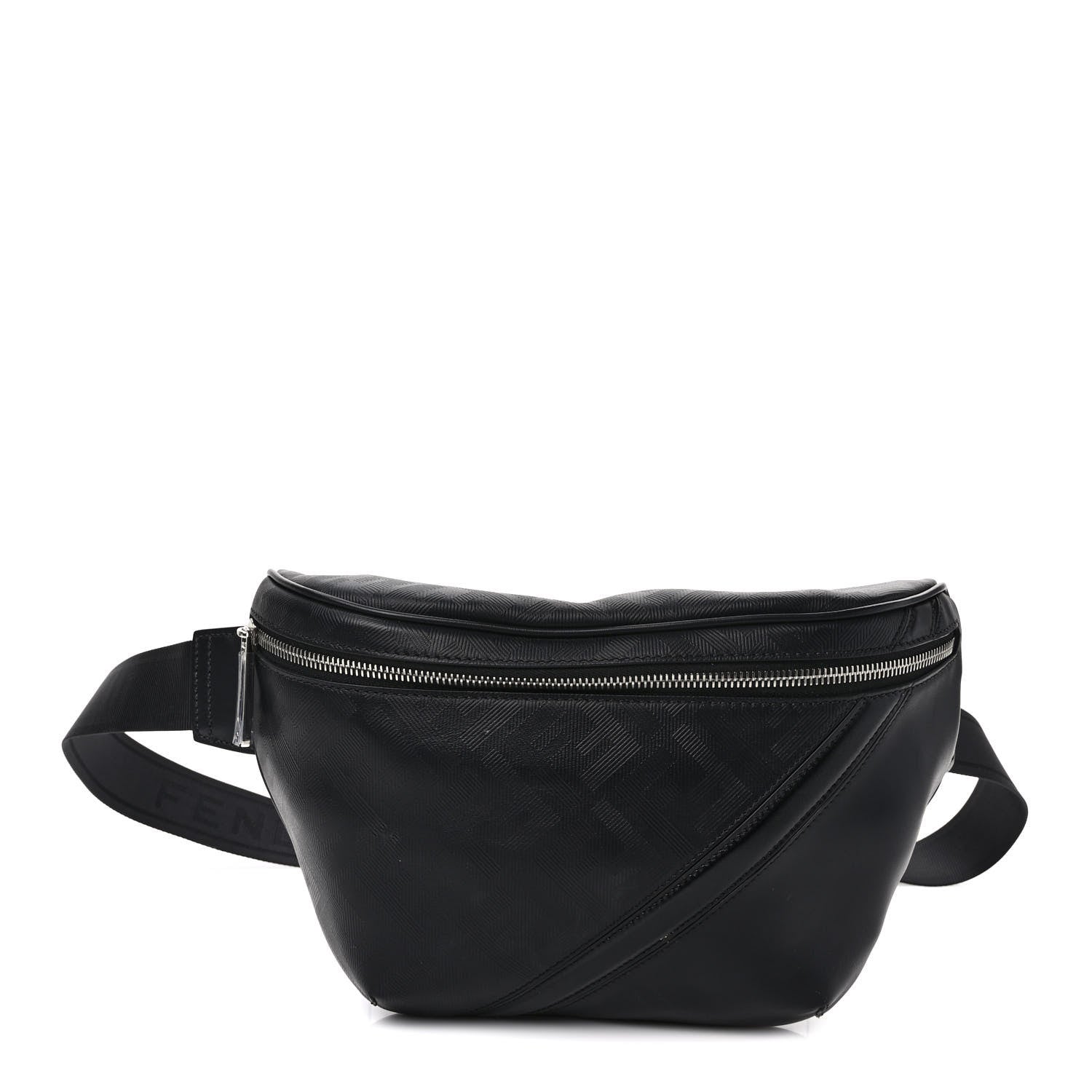 Fendi Vitello Grace King FF Lines Embossed Diagonal Belt Bag Black 1 of 8