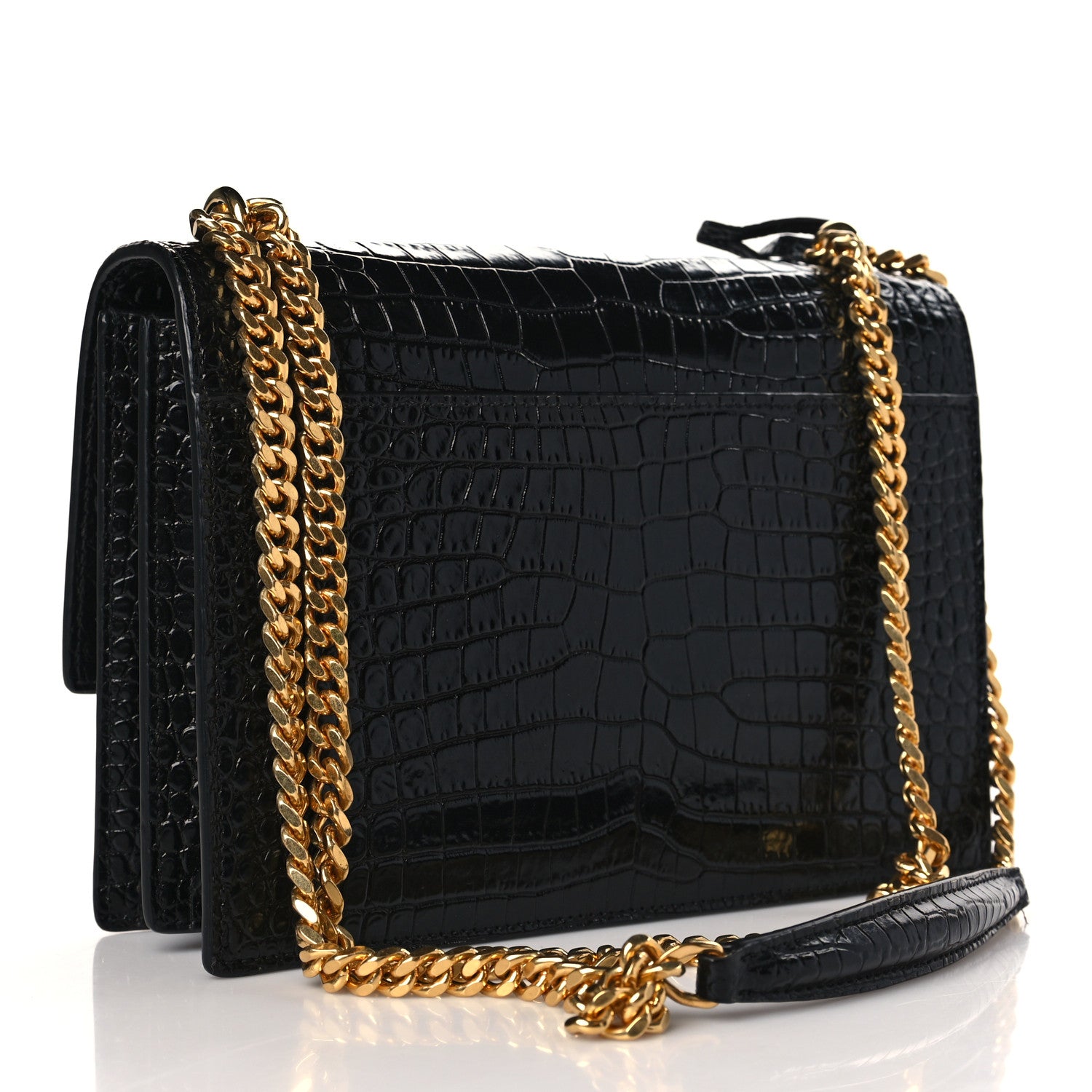 Saint Laurent Calfskin Crocodile Embossed Medium Monogram Sunset Black 2 of 7