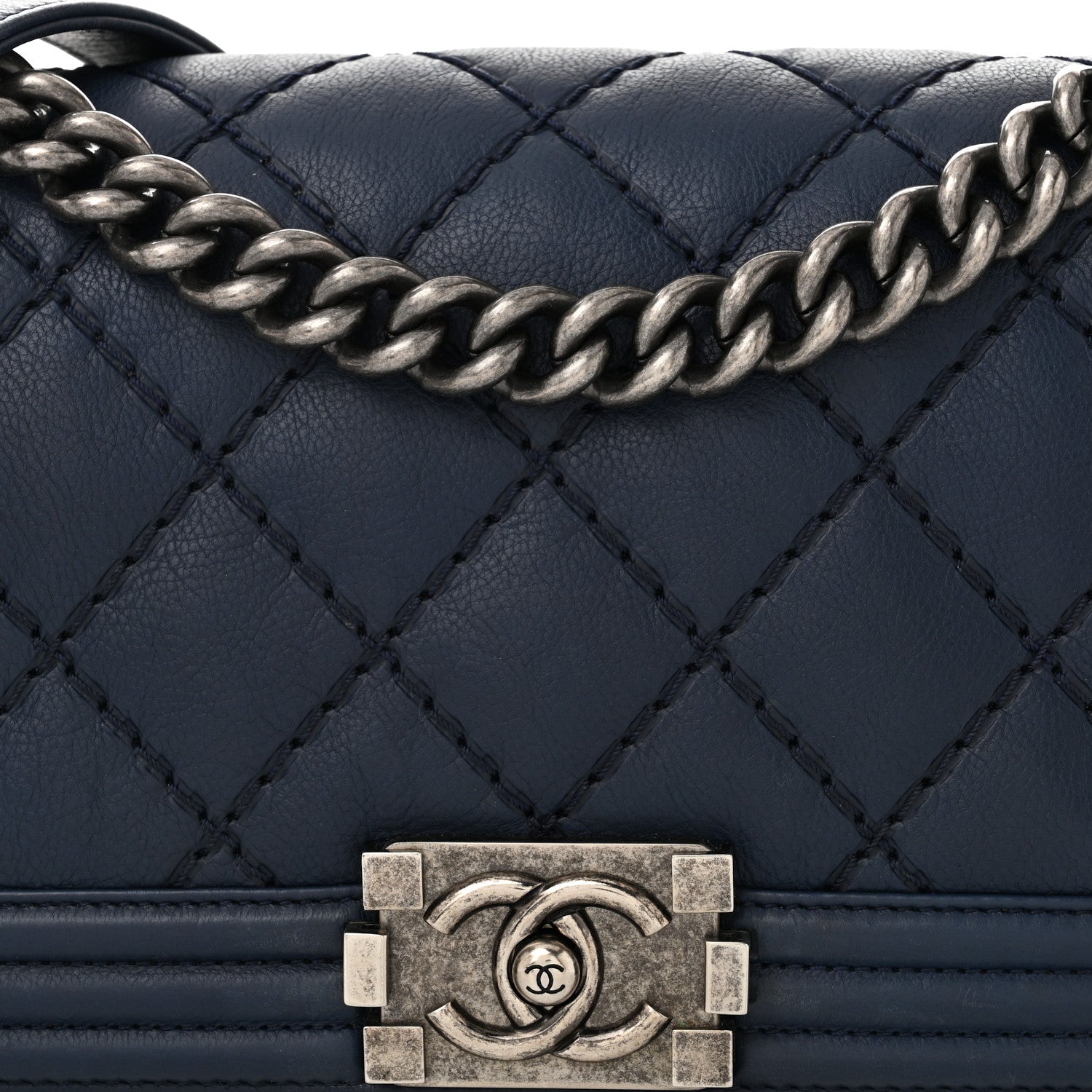 Chanel Calfskin Double Stitch Medium Boy Flap Navy Blue 8 of 10