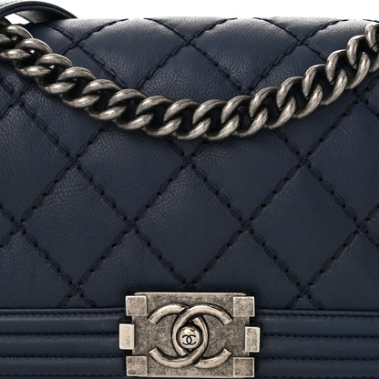 Chanel Calfskin Double Stitch Medium Boy Flap Navy Blue 8 of 10
