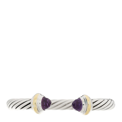 David Yurman Sterling Silver 14K Yellow Gold Amethyst 7mm Cable Classics Bracelet 1 of 3