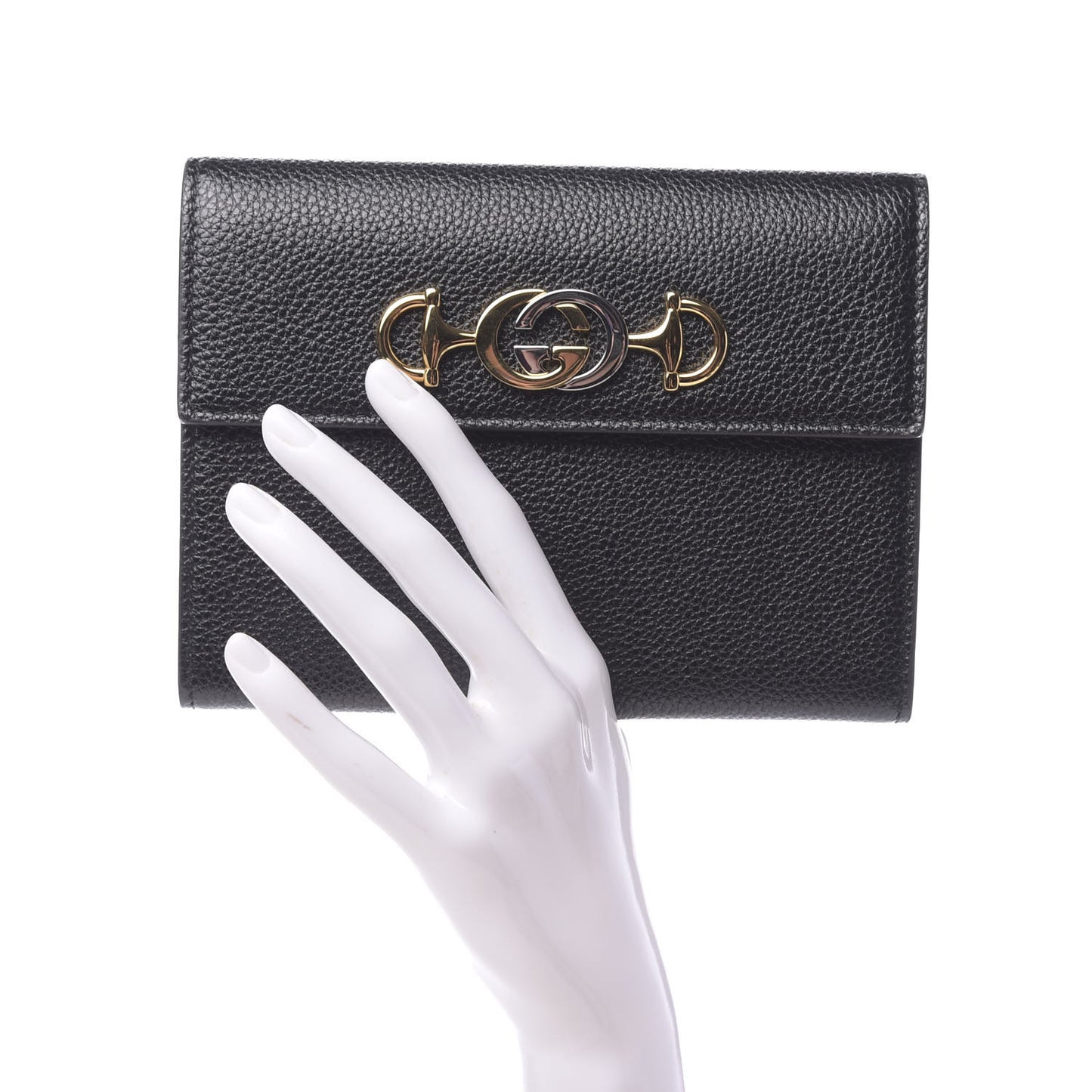 Grainy Calfskin Zumi Flap Card Case Black