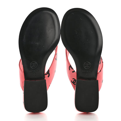 Chanel Lambskin Printed CC Thong Sandals 35 Pink Black 6 of 10