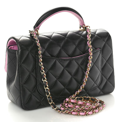 Chanel Lambskin Quilted Bi-Color Mini Top Handle Rectangular Flap Black Lilac 3 of 10