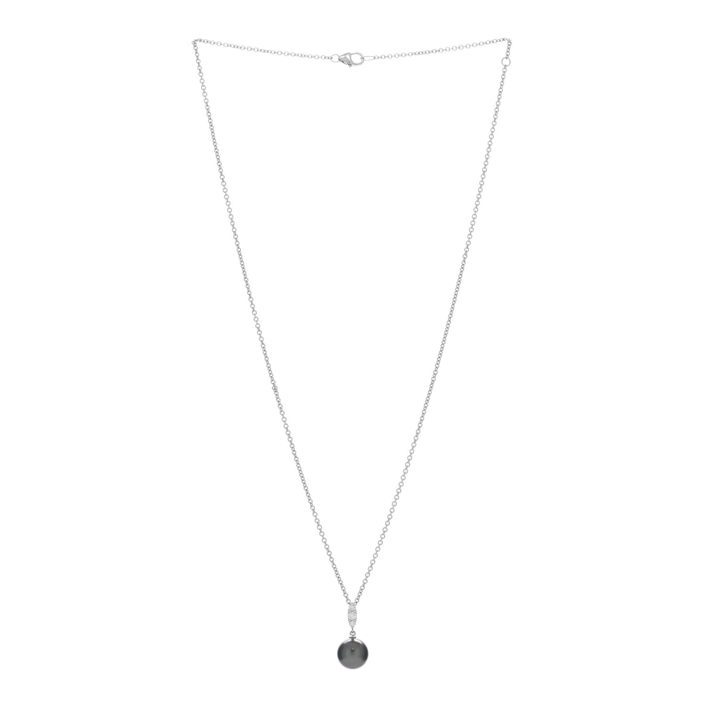 18K White Gold Diamond Black South Sea Pearl 9.5mm Pendant Necklace
