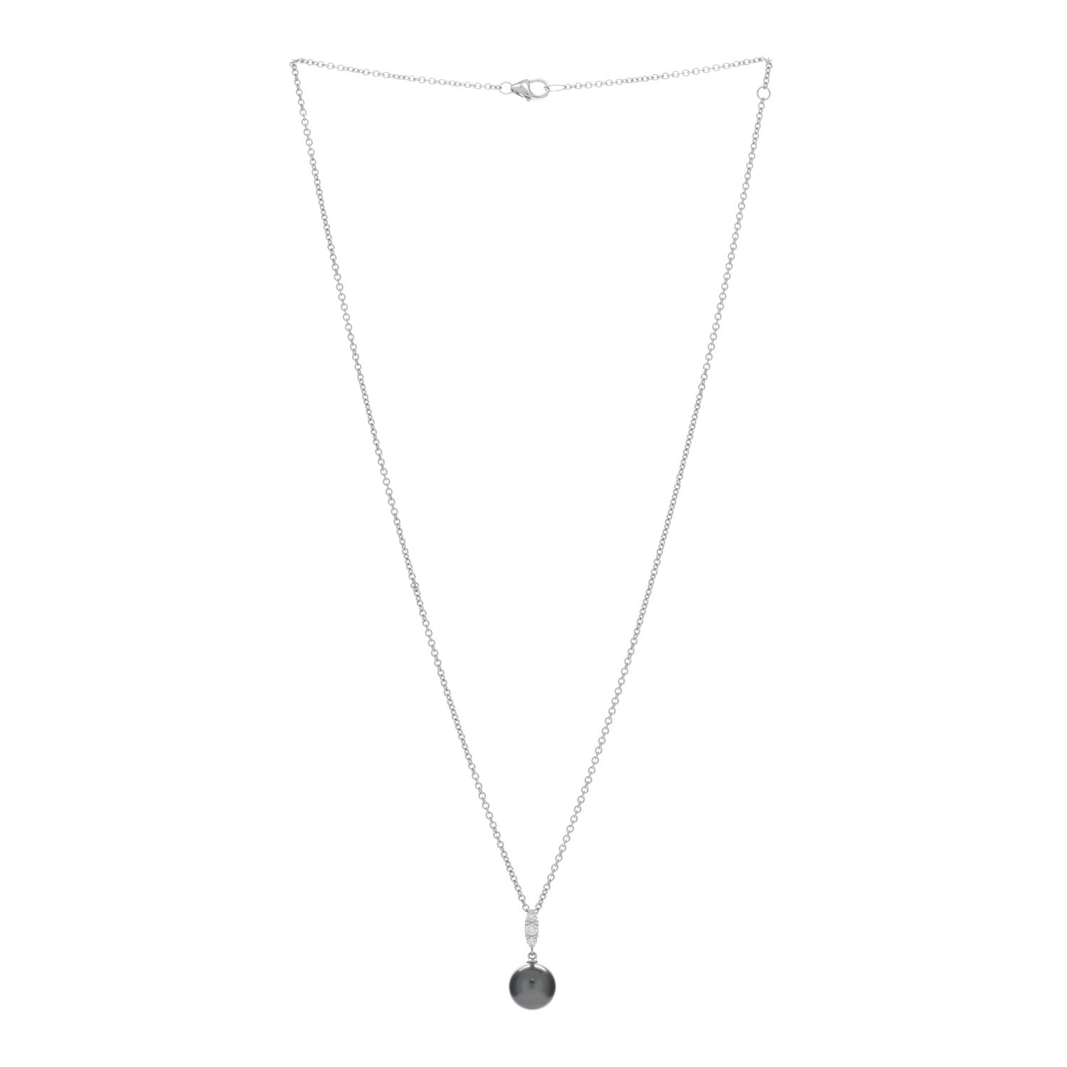 Mikimoto 18K White Gold Diamond Black South Sea Pearl 9.5mm Pendant Necklace 3 of 6