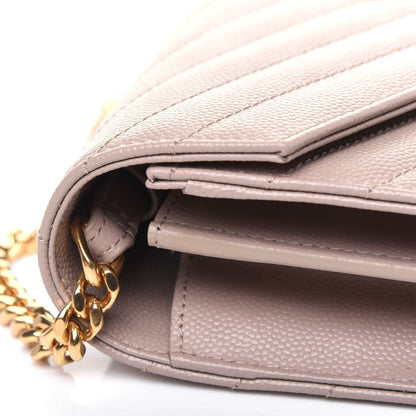 Saint Laurent Grain De Poudre Matelasse Chevron Monogram Chain Wallet Rose Antic 15 of 18