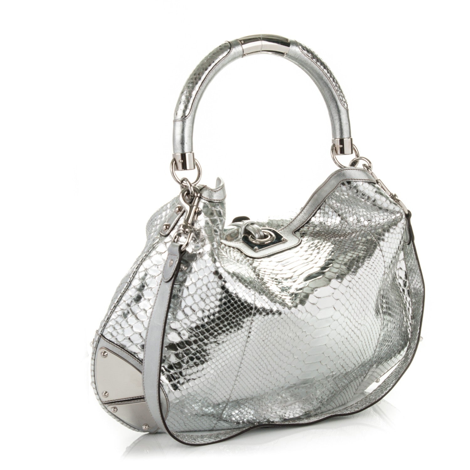 Gucci Python Large Indy Top Handle Hobo Silver 4 of 8