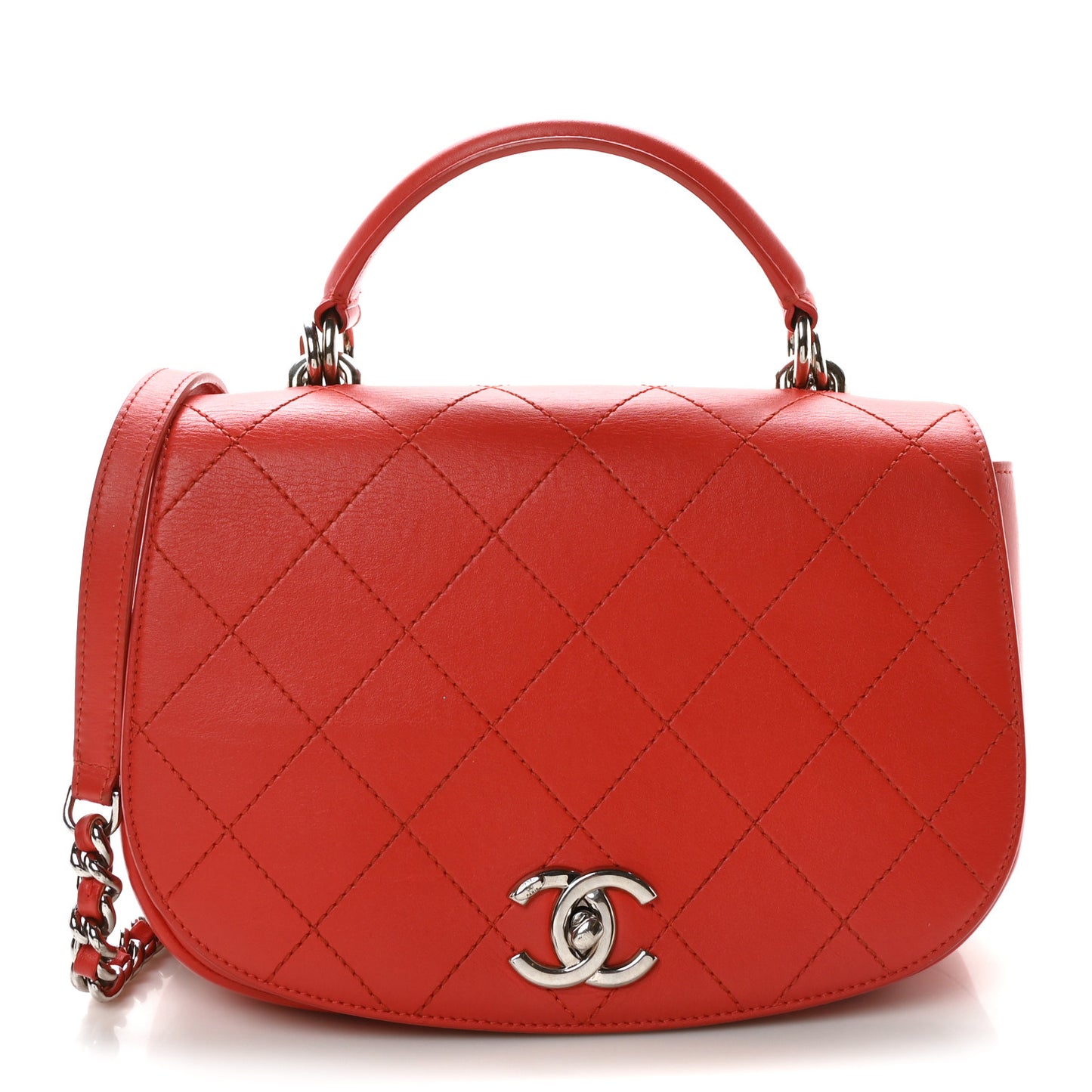 Calfskin Stitched Small Ring My Bag Flap Crossbody Red