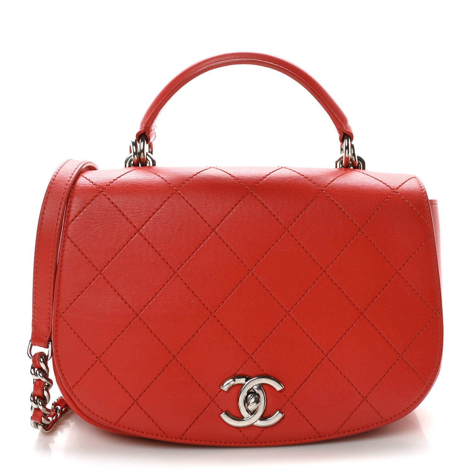 Chanel Calfskin Stitched Small Ring My Bag Flap Crossbody Red 1 of 10