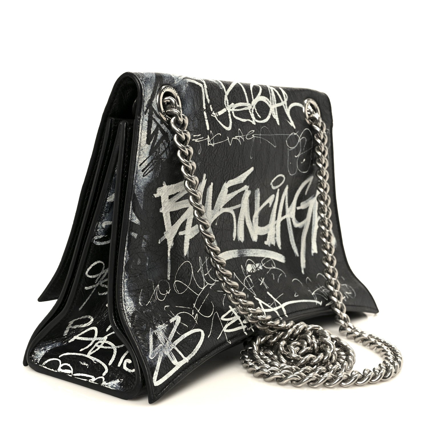 Balenciaga Agneau Arena Graffiti Medium Crush Chain Bag Black
