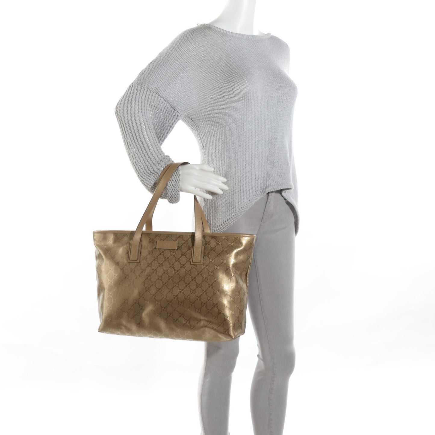 Imprime Monogram Medium Zippered Shopping Tote Champagne