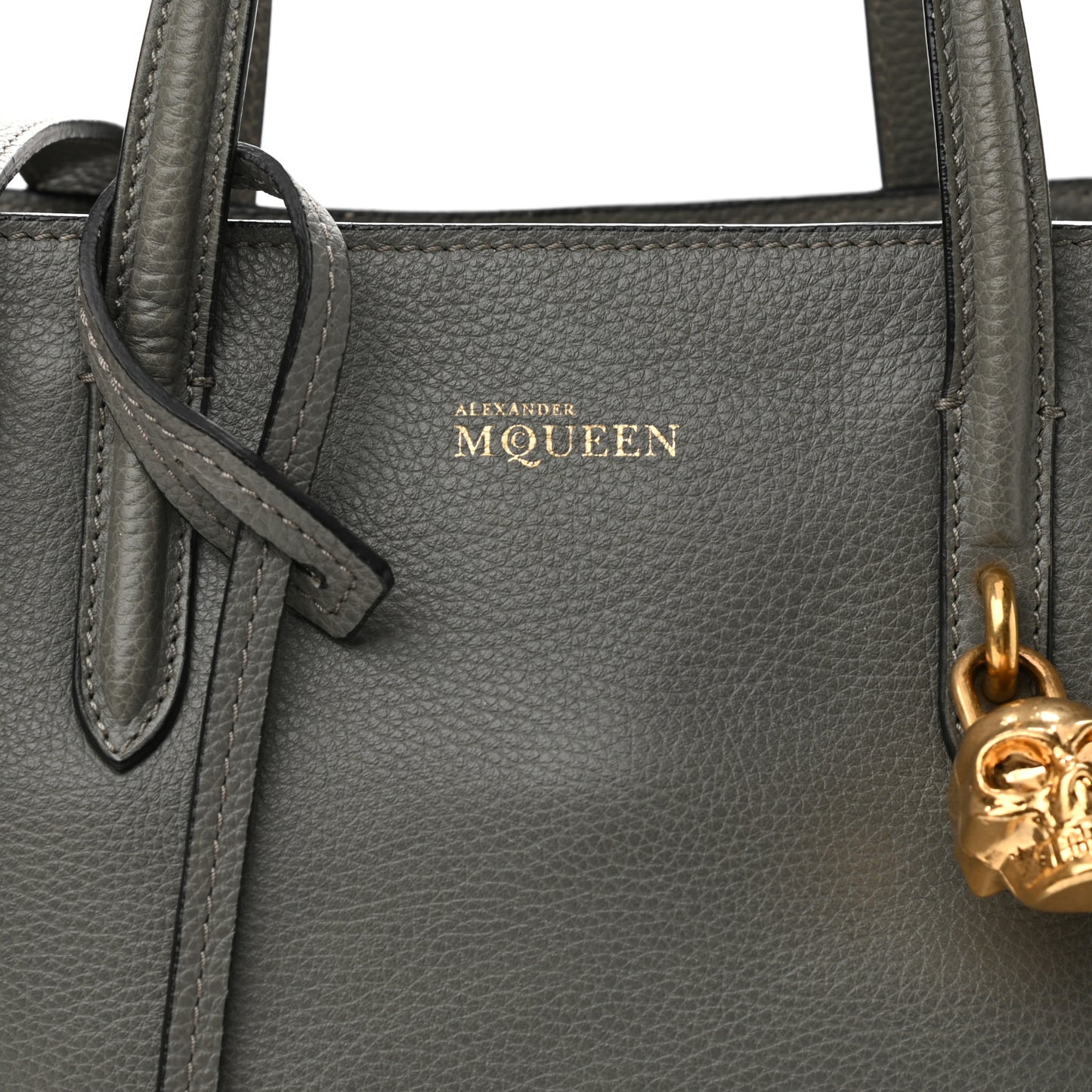 Pebbled Calfskin Small Skull Padlock Zip Around Tote Grey