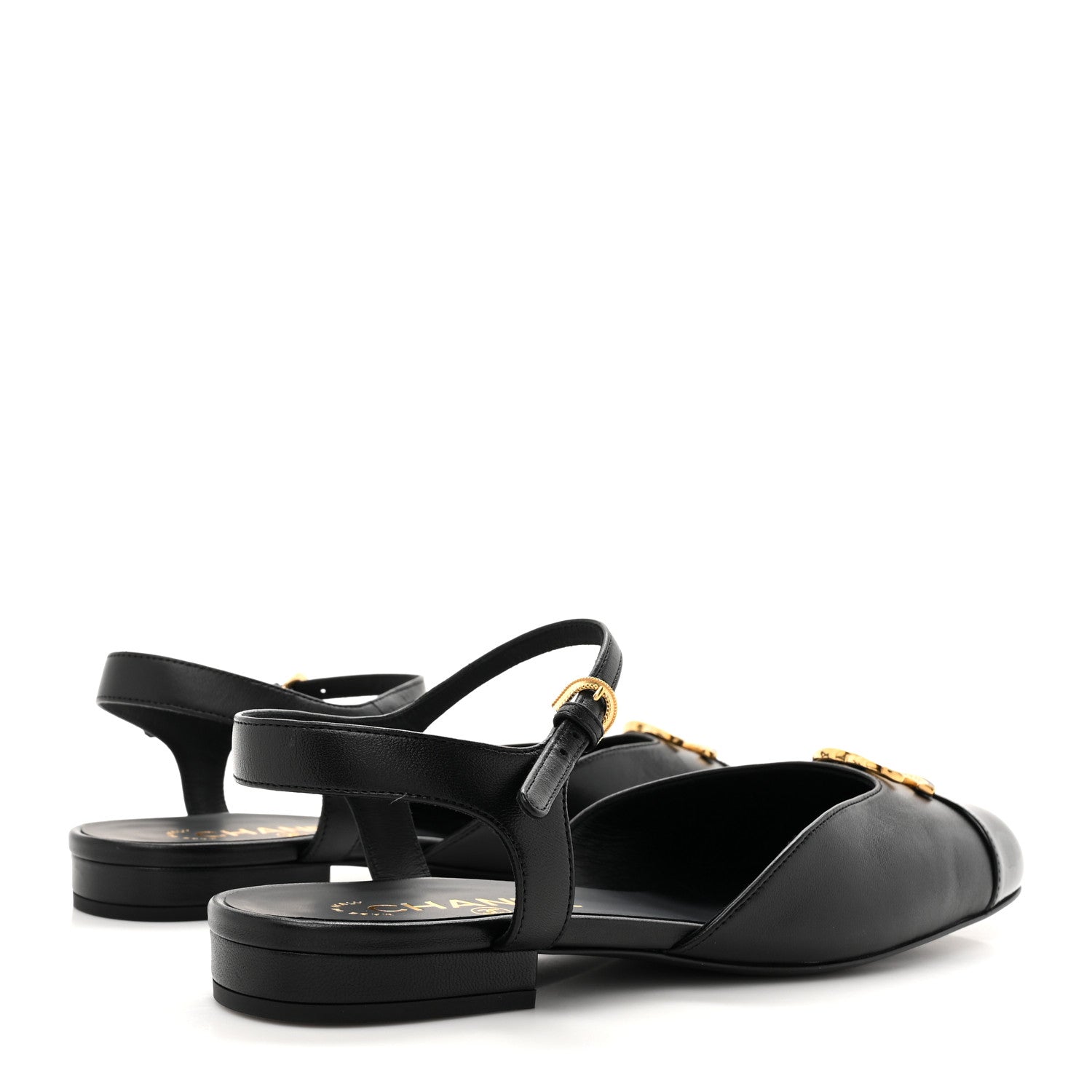 Chanel Lambskin Patent Cap Toe Crystal Enamel CC Mary Jane Slingback Flats 39 Black 5 of 9