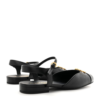Chanel Lambskin Patent Cap Toe Crystal Enamel CC Mary Jane Slingback Flats 39 Black 5 of 9