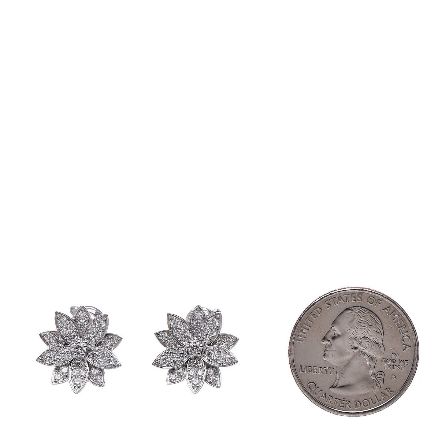 18K White Gold Diamond Small Lotus Earrings