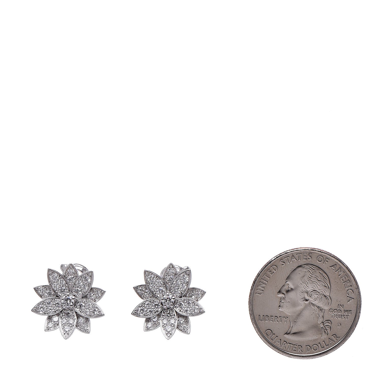 Van Cleef & Arpels 18K White Gold Diamond Small Lotus Earrings 2 of 6