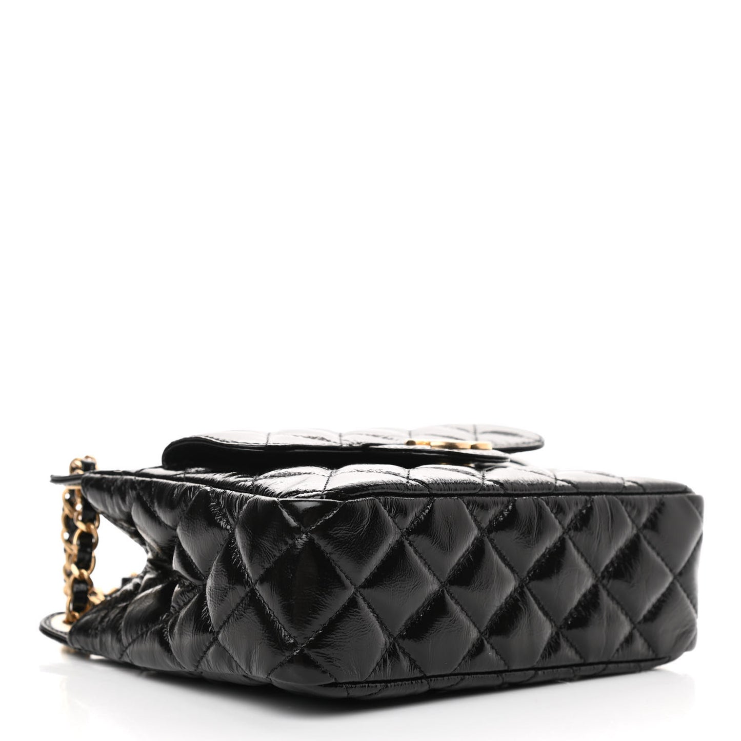 Shiny Crumpled Calfskin Quilted Small Wavy CC Hobo Black