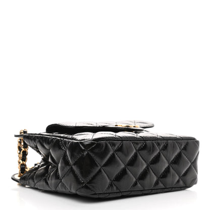 Chanel Shiny Crumpled Calfskin Quilted Small Wavy CC Hobo Black 4 of 11