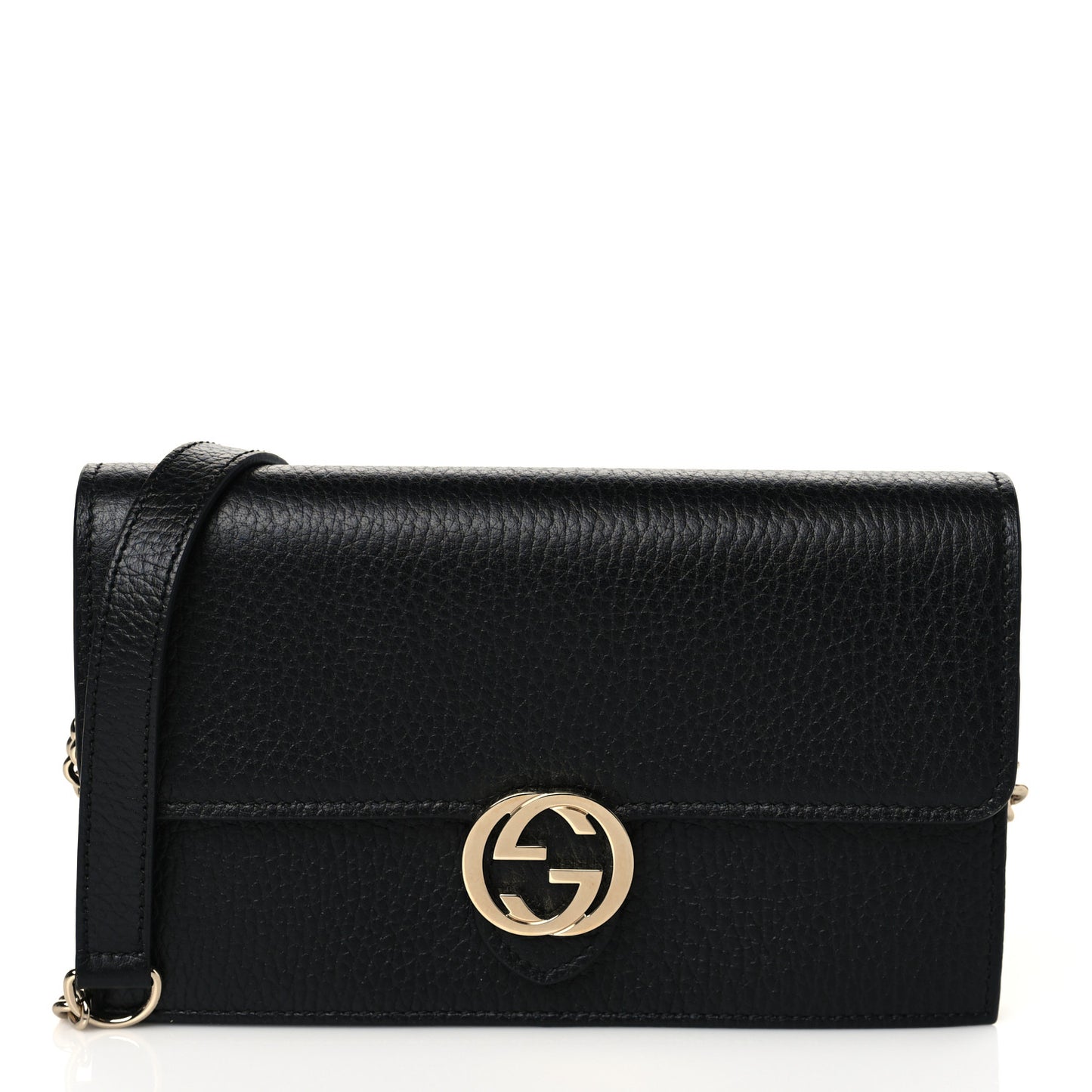 Dollar Calfskin Interlocking G Chain Wallet Black