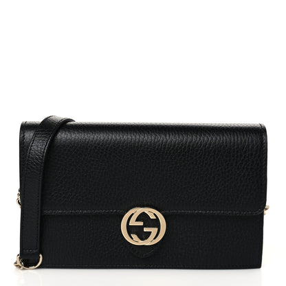 Gucci Dollar Calfskin Interlocking G Chain Wallet Black 1 of 9