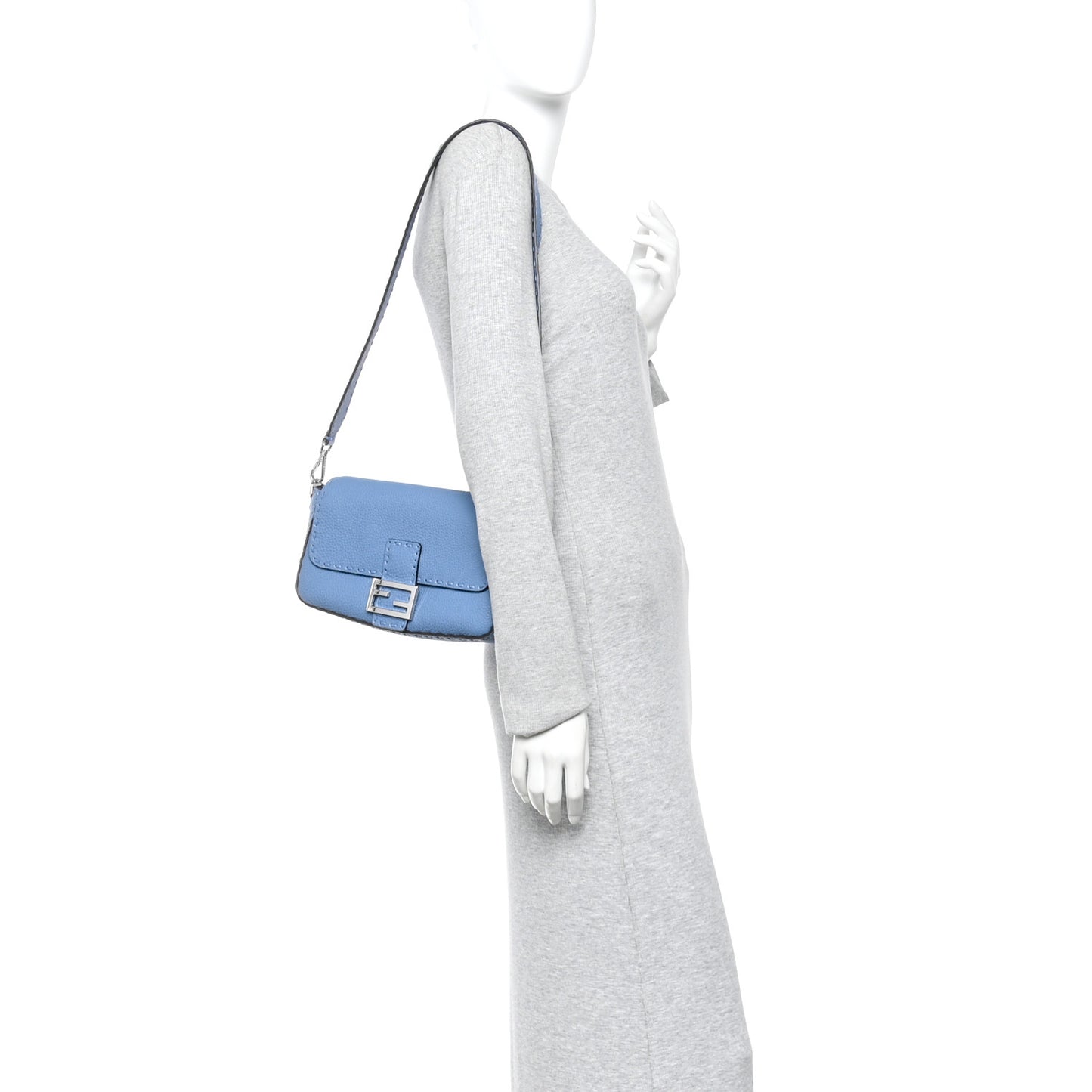 Cuoio Roma Sellerissima Nappa Sintetica Tape Stitch Baguette Placca Placca Argento Blue
