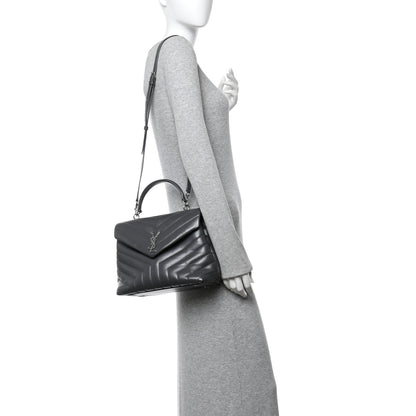 Saint Laurent Calfskin Y Quilted Monogram Medium LouLou Satchel Storm 2 of 13