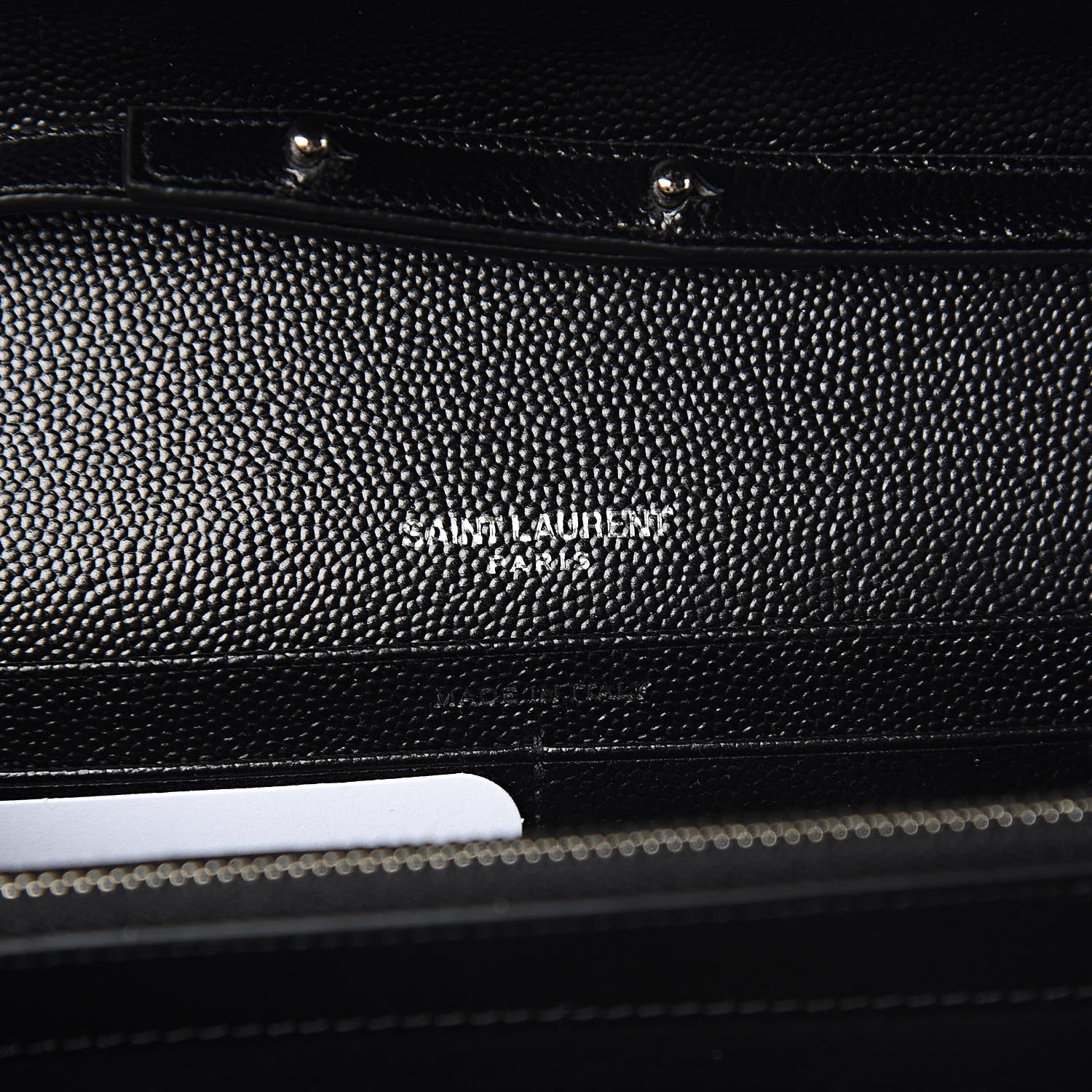 Saint Laurent Grain De Poudre Matelasse Bi-Color Chevron Monogram Chain Wallet White Black 6 of 10