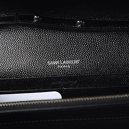 Saint Laurent Grain De Poudre Matelasse Bi-Color Chevron Monogram Chain Wallet White Black 6 of 10