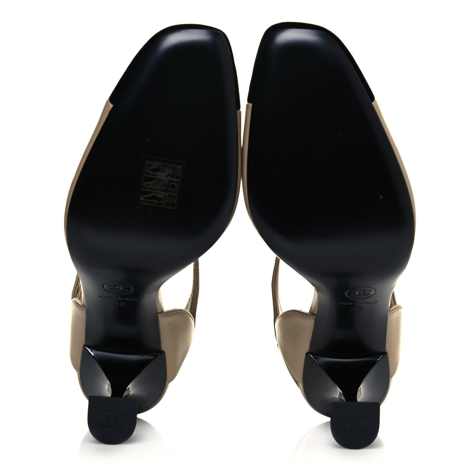 Chanel Lambskin Velvet Cap Toe Logo Pumps 38 Beige Black 6 of 9