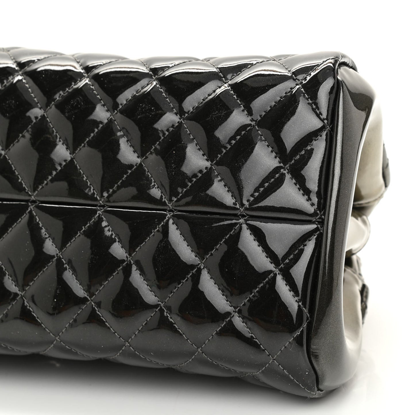Metallic Patent Quilted Medium Just Mademoiselle Bowling Bag Silver Degrade