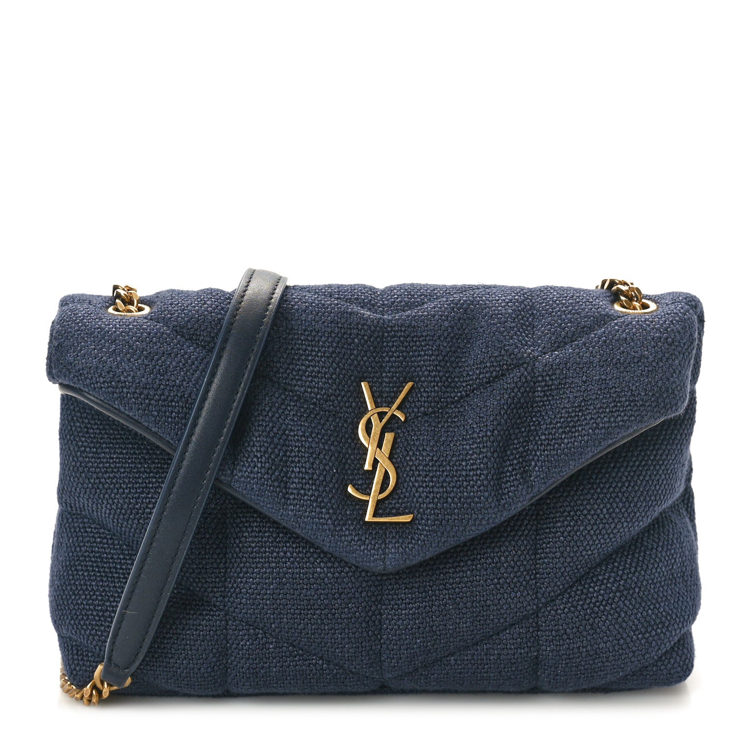 Saint Laurent Canvas Quilted Toy Loulou Puffer Monogram Chain Satchel Deep Marine 1 of 10