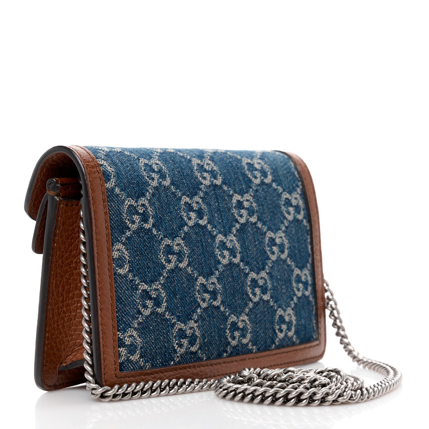 Gucci New Denim GG Monogram Dollar Calfskin Enamel Super Mini Dionysus Shoulder Bag Blue Tea Cuir Epilog Electric Blue 3 of 10