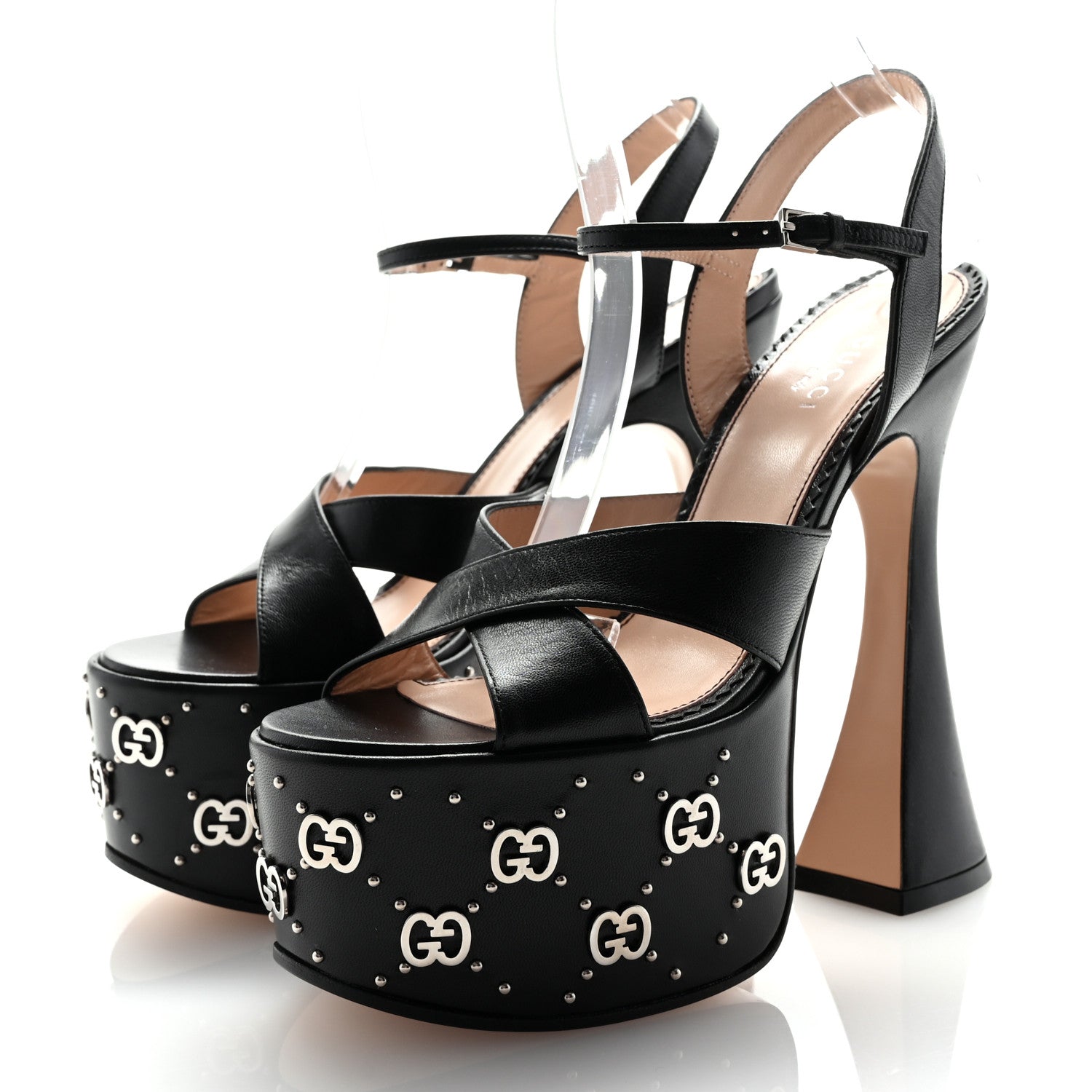 Gucci Malaga Kid Interlocking G Studs 155mm Platform Sandals 36 Perfect Black 4 of 8