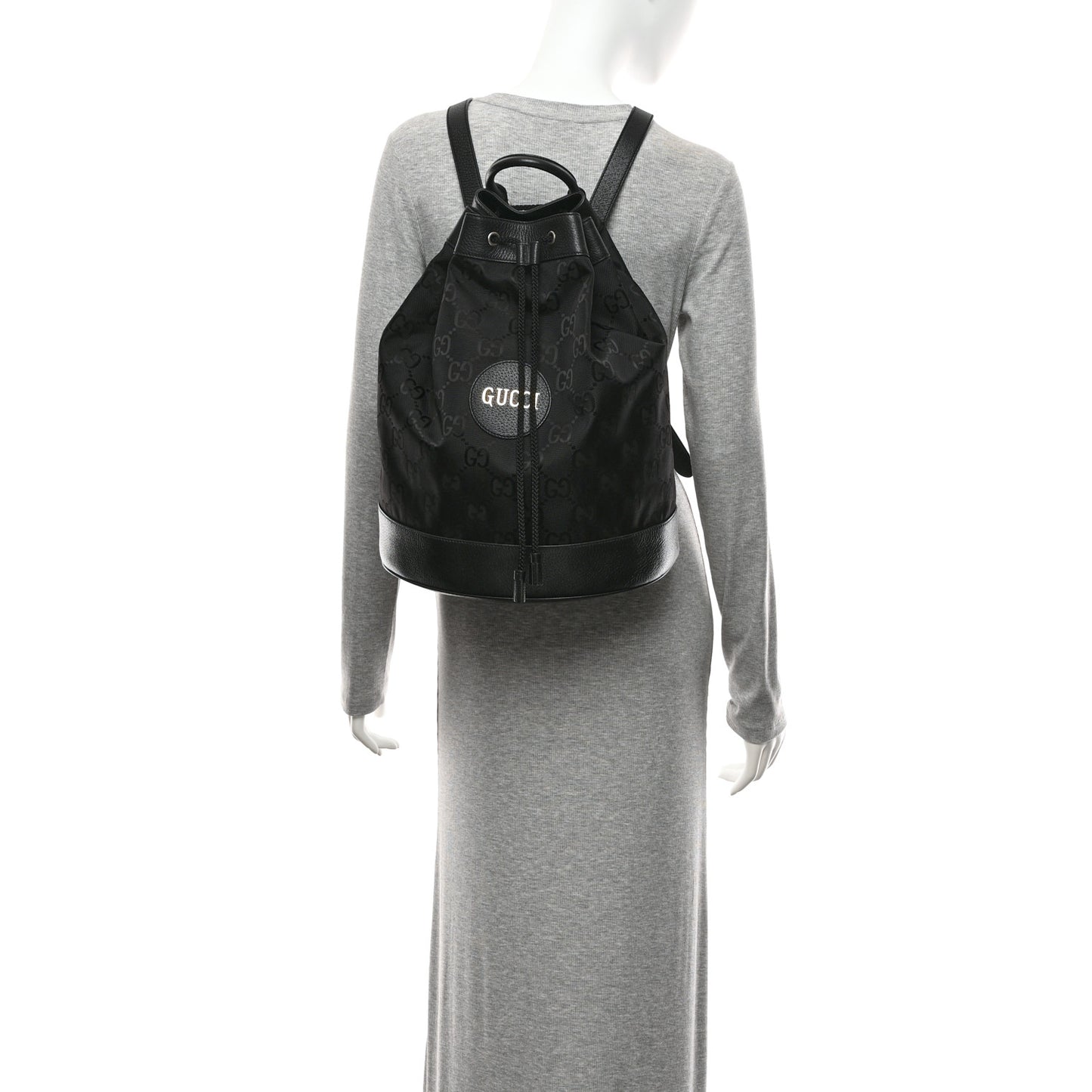 Econyl Nylon Monogram Off The Grid Drawstring Bucket Backpack Black