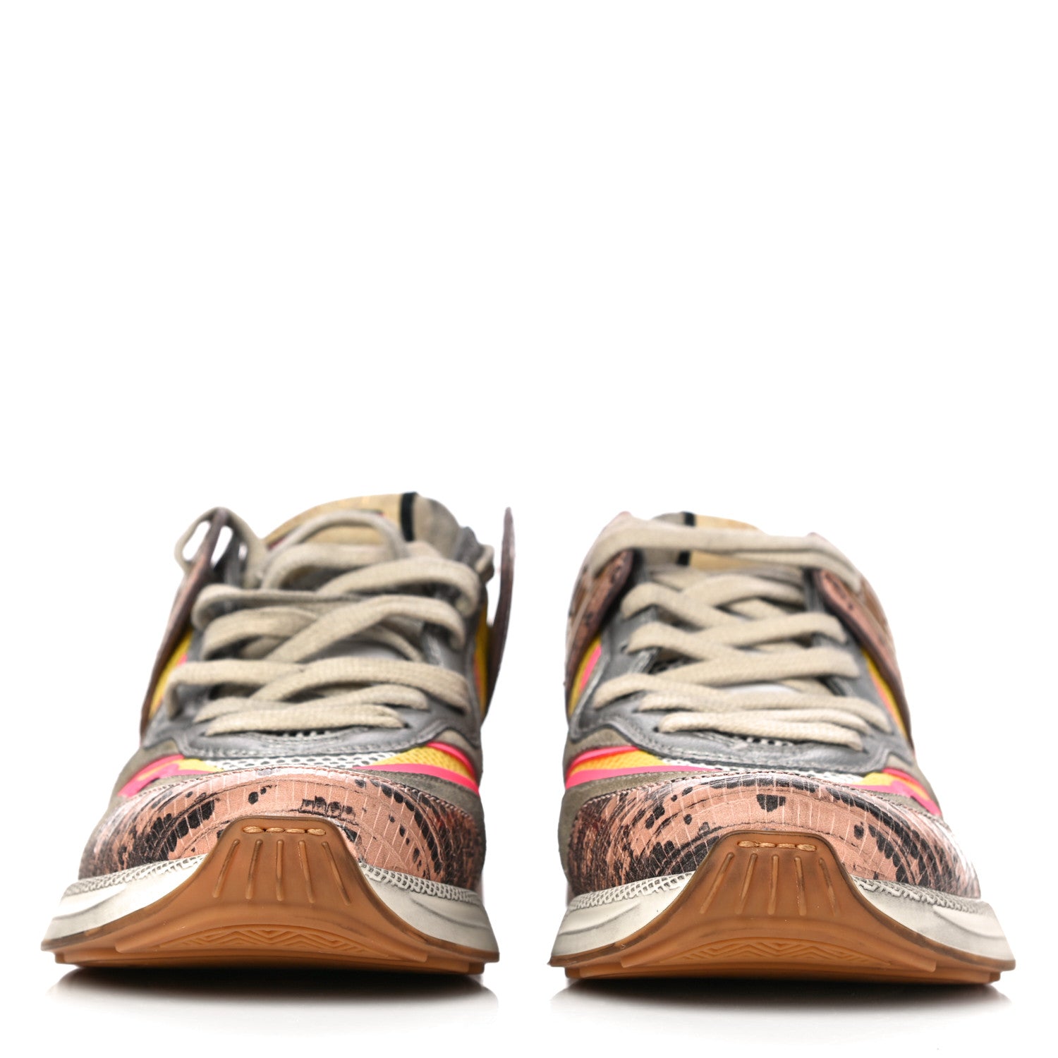 Gucci Suede Calfskin Tejus Printed Womens Ultrapace Sneakers 37 Pink Silver Oatmeal Yolk 2 of 11