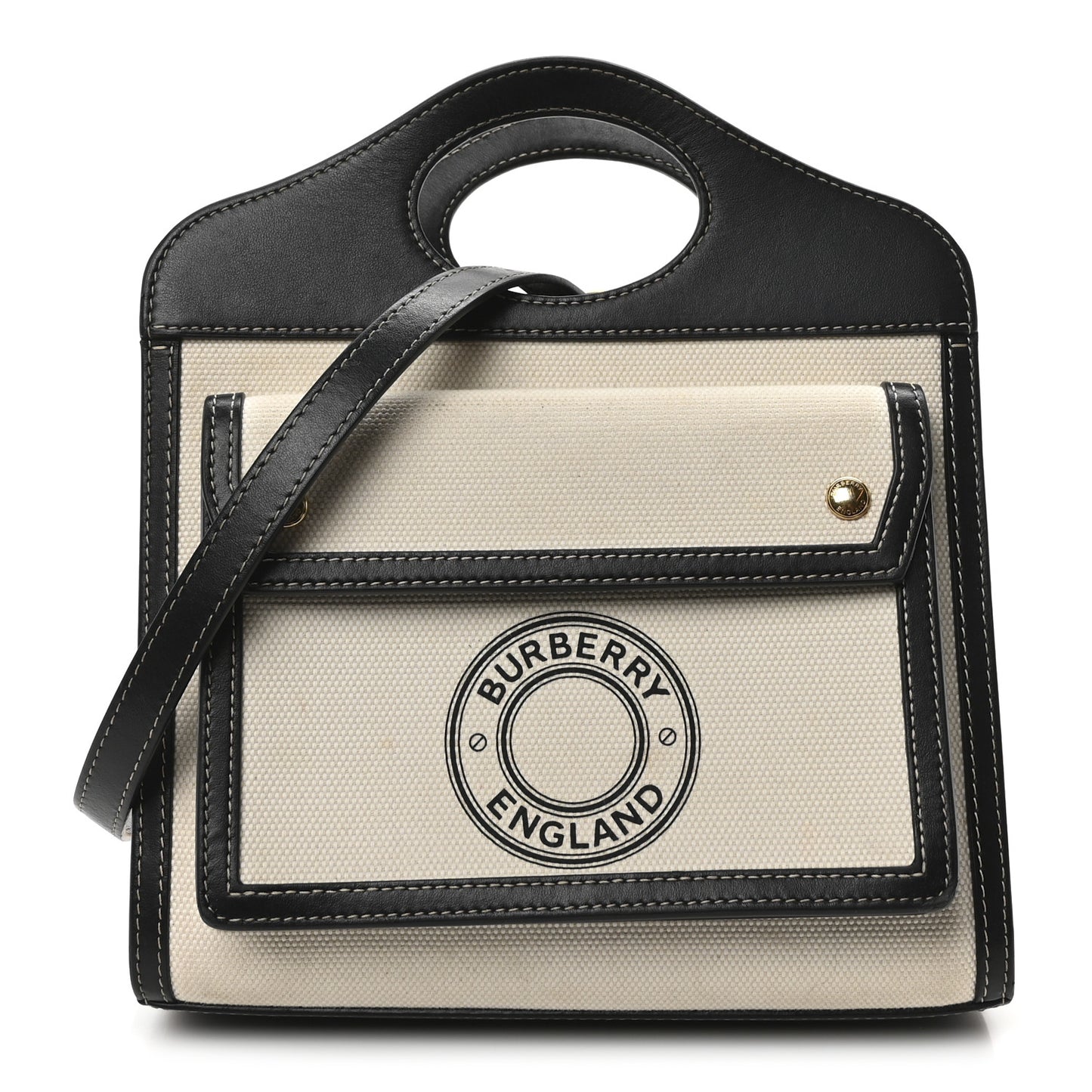 Canvas Smooth Calfskin Two Tone Mini Pocket Bag White Black
