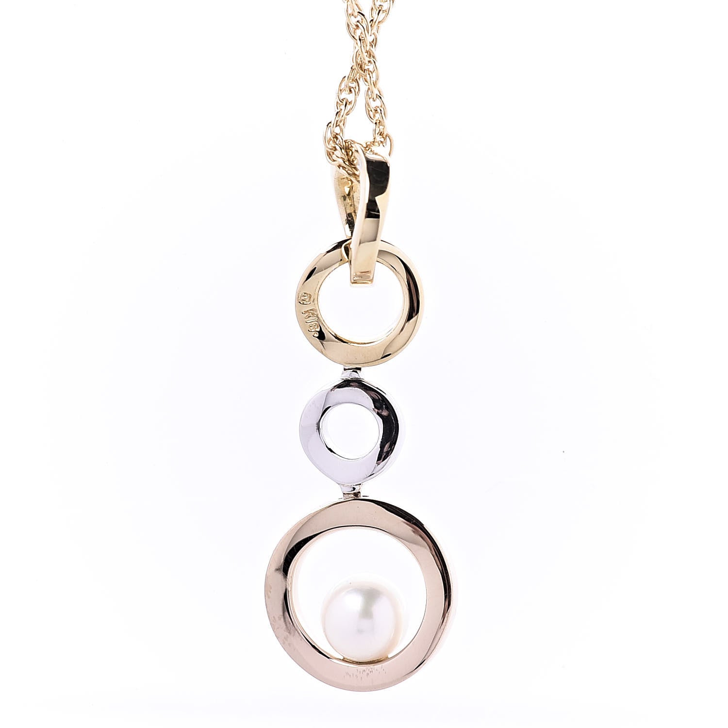 Mikimoto 18K White Yellow Pink Gold Akoya Pearl Circle Drop Pendant Necklace 5 of 7