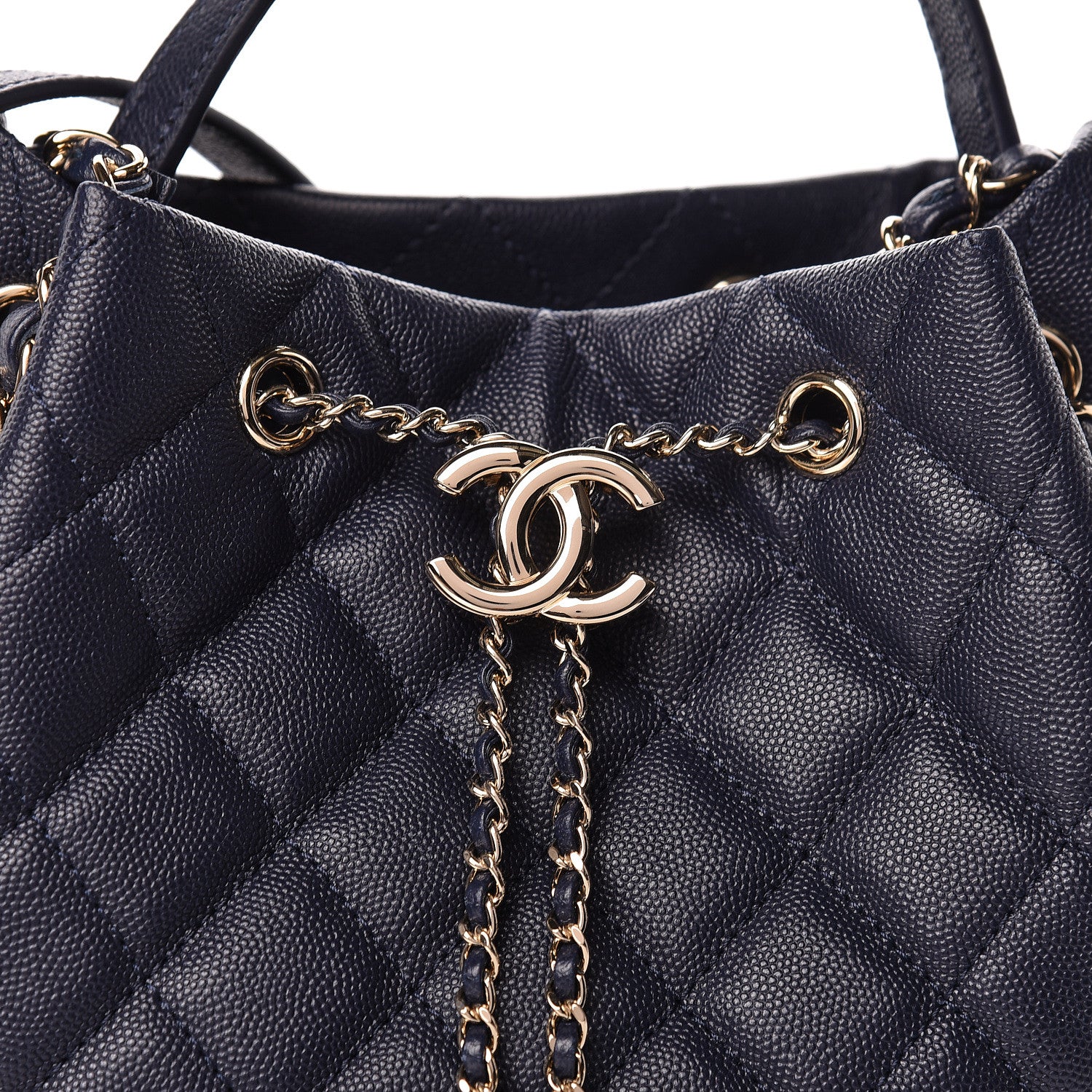 Chanel Caviar Quilted Rolled Up Bucket Drawstring Bag Navy 8 of 11