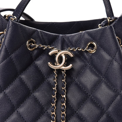 Chanel Caviar Quilted Rolled Up Bucket Drawstring Bag Navy 8 of 11