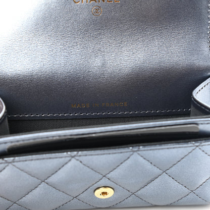 Chanel Metallic Lambskin Quilted Flap Card Holder Blue 7 of 9