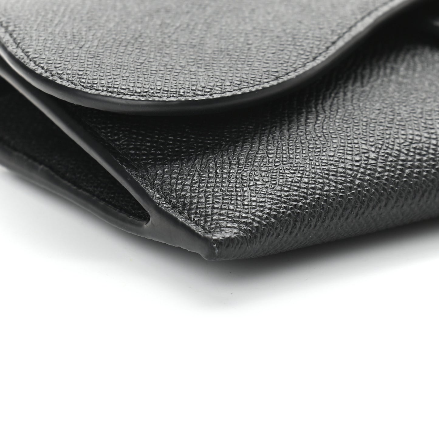 Grained Calfskin Saddle Chain Wallet Pouch Black