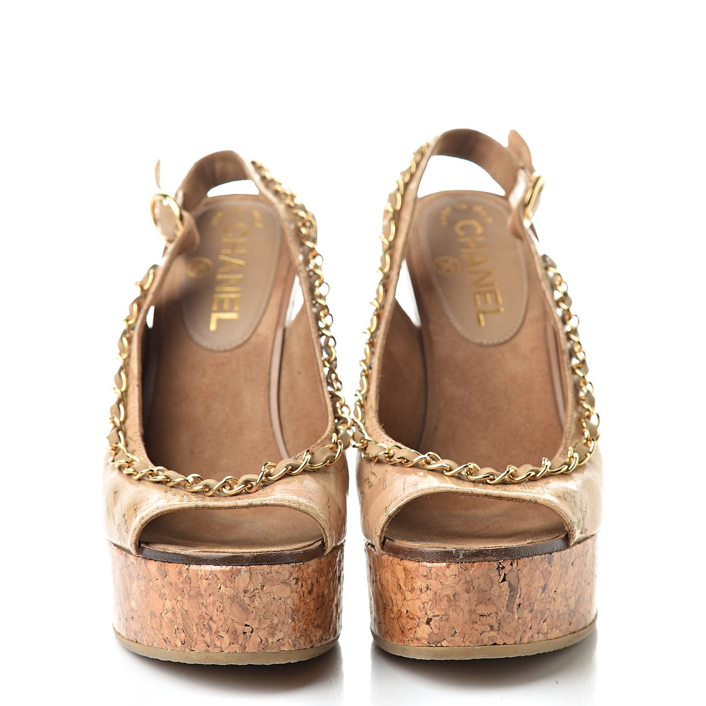 Cork Chain CC Wedge Sandals 36.5 Beige Clair