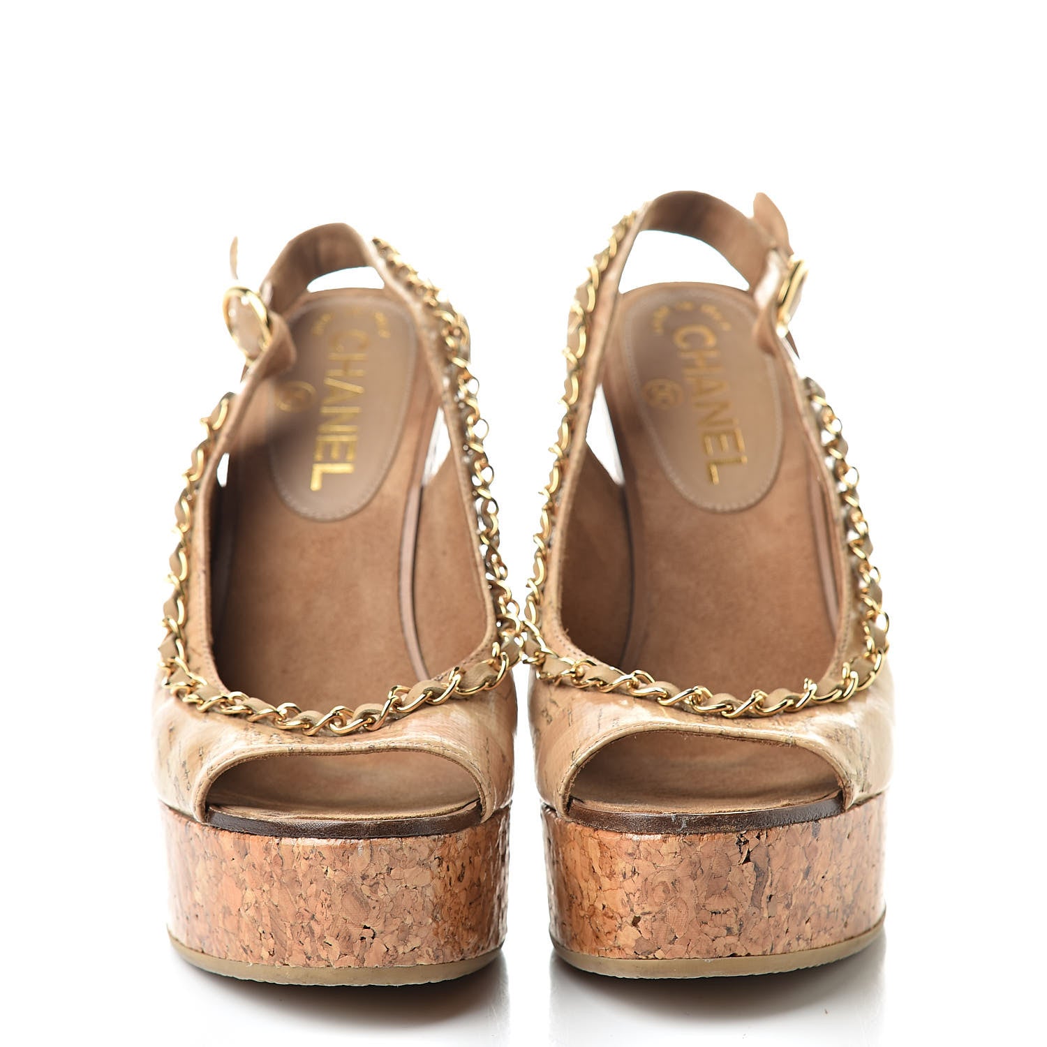 Chanel Cork Chain CC Wedge Sandals 36.5 Beige Clair 2 of 11