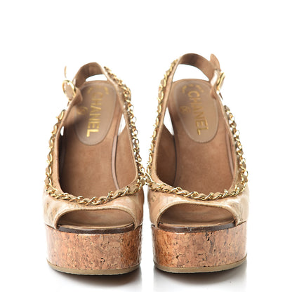 Chanel Cork Chain CC Wedge Sandals 36.5 Beige Clair 2 of 11