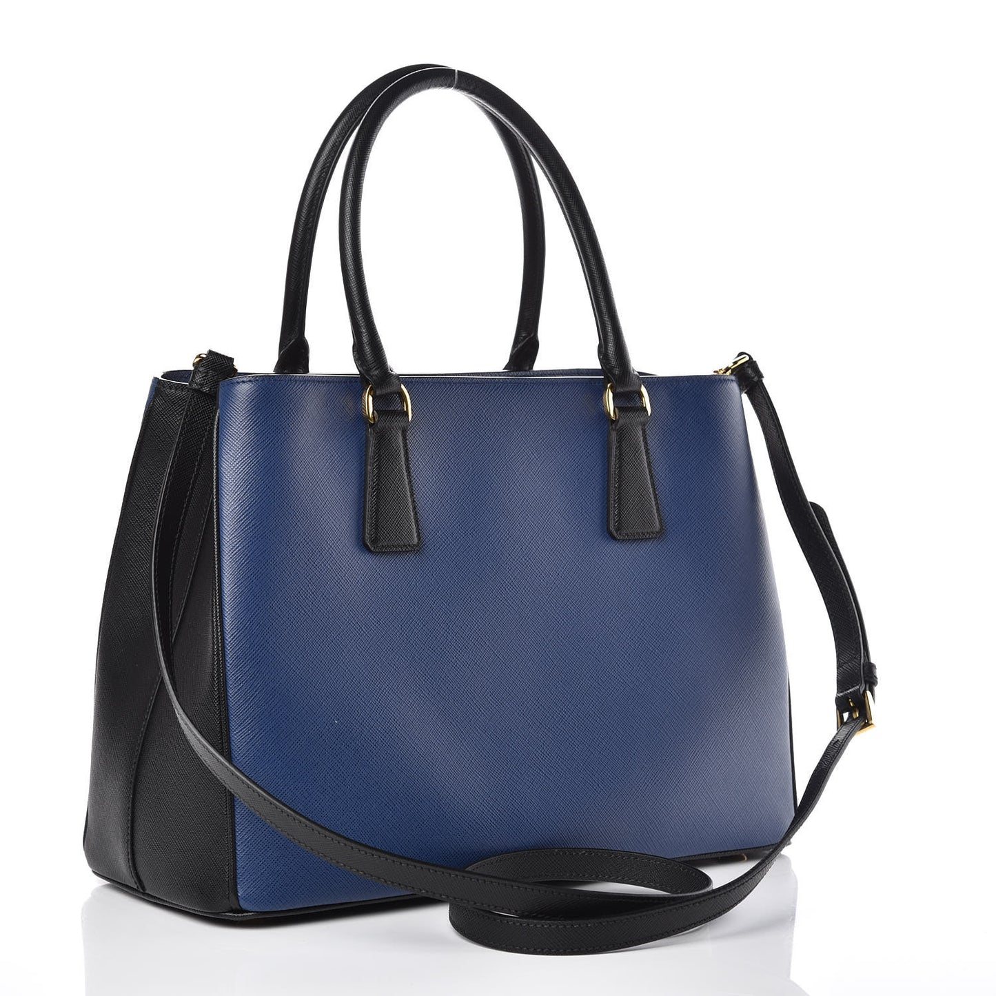 Saffiano Lux Bi-Color Medium Tote Bluette Black