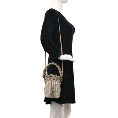 Fendi Canvas Nappa F is Fendi FF Embroidered Mini Mon Tresor Bucket Bag Grezzo White Nuvola 3 of 8